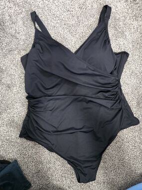 Penningtons Black V-Neck Ruched One-Piece Swimsuit